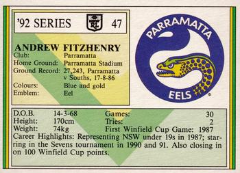 1992 Regina NSW Rugby League #47 Andrew Fitzhenry Back